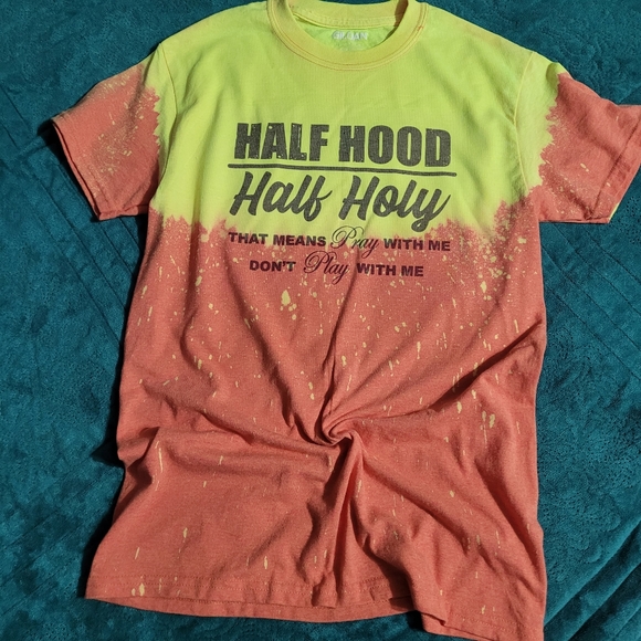 Funny Tshirt “HALF HOOD HALF HOLY" T-Shirt- Small NEW | Bleached Tshirt - Picture 2 of 3